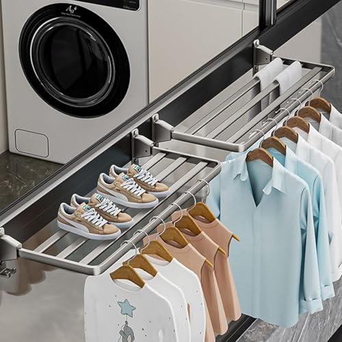 Wall Mount Clothes Drying Rack Collapsible Laundry Rack Foldable Towel Drying Rack Clothes Hanger For Laundry Bathroom Indoor Outdoor, Silver, 70CM/27.5in - Image 7