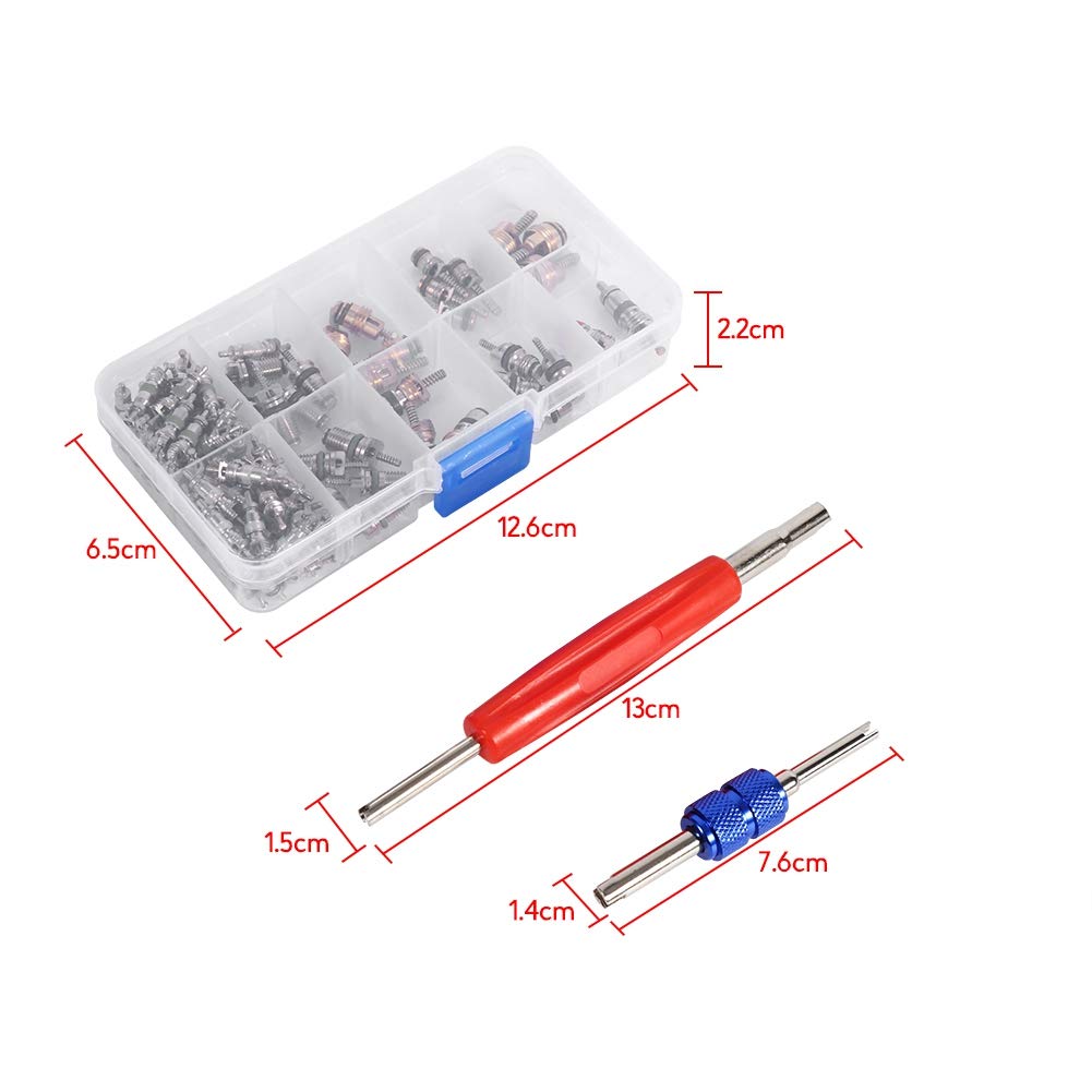 Car Valvola A/C, 102pcs Alluminio Valvola Aria Condizionata Accessori Accessori R134a / R12 Valvola nucleo con strumento di rimozione