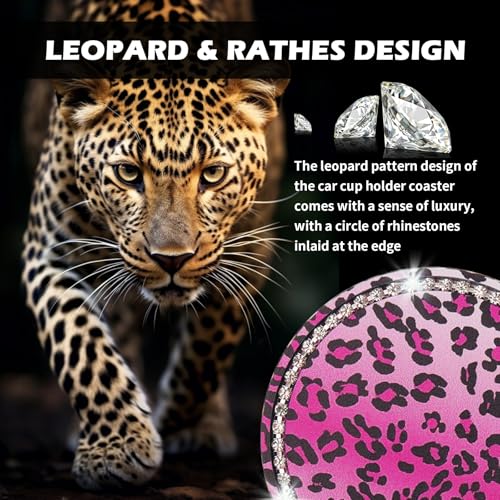 Portavasos para auto con diseño de leopardo y strass, 2 piezas miniatura 4