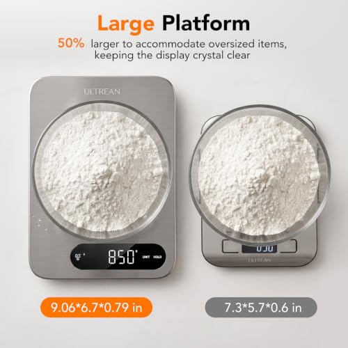 Image of Ultrean IPX7 Waterproof Food Scale, 33lb Rechargeable Kitchen Scale Digital Weight Grams and Ounces, Large Platform, 1g Precision, 304 Stainless Steel, LED Display for Cooking, Baking & Meal Prep