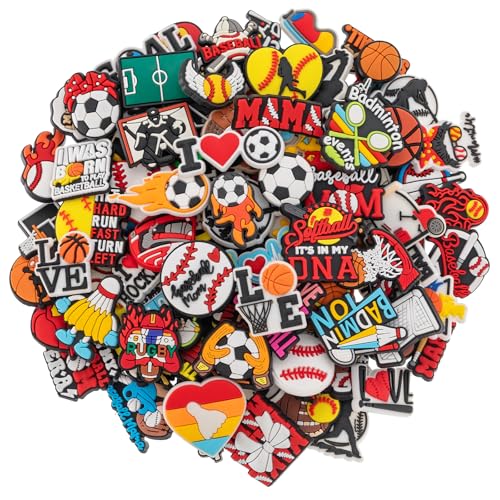 MelleFlarynsun 30 50 100pcs Random Sports Shoe Charms Soccer Basketball Baseball Football Hockey Softball Shoes Decoration Accessories Charm for Boy Men Women