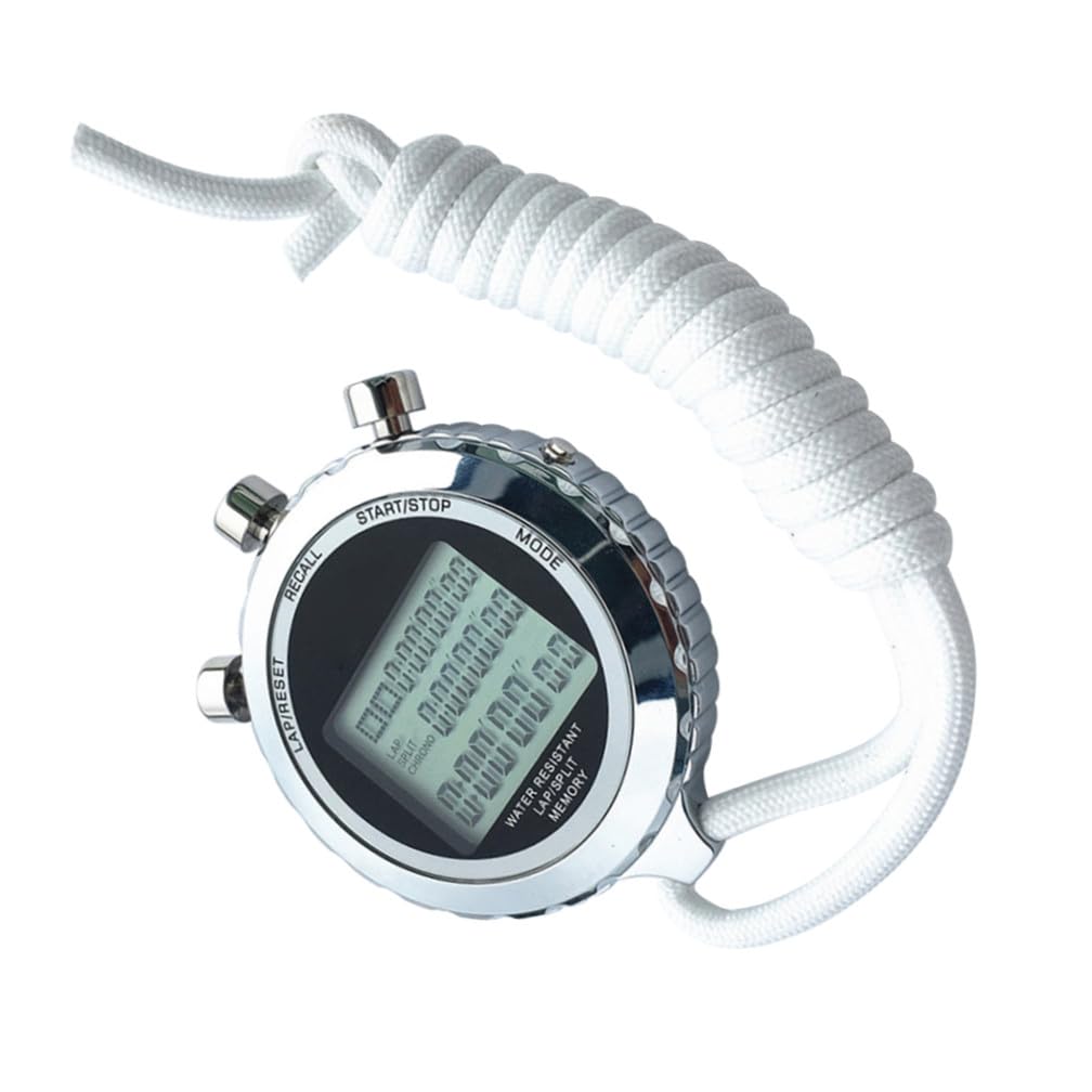 Cronometro Sportivo Digitale 3 Righe 30 Piste in Acciaio Inox | Display Lcd, Minuti, Secondi, Anno, Mese, Data e Giorno, 1 Pezzo Bianco, per Allenamento Atleti
