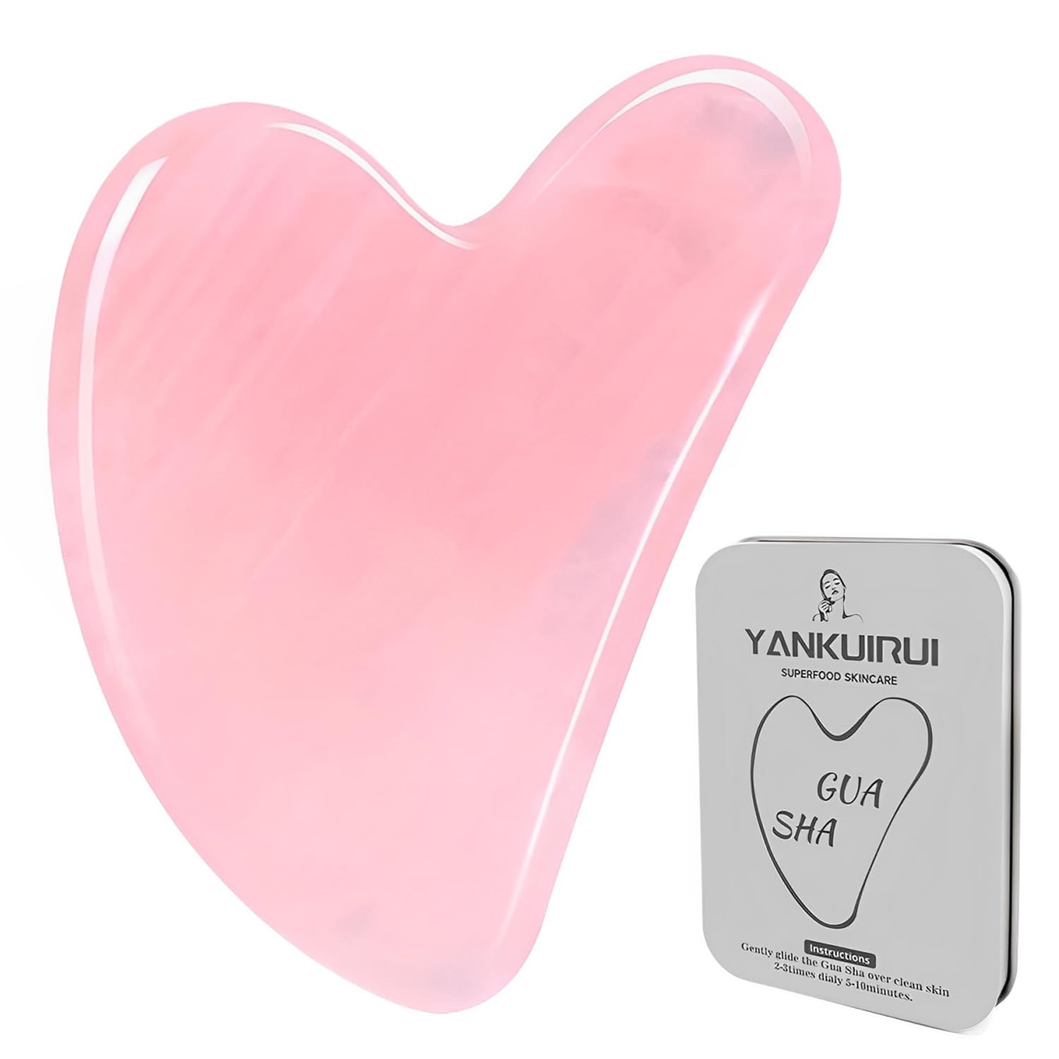 Gua Sha, strumenti per il viso, giada quarzo rosa GuaSha, massaggi per agopuntura SPA, in metallo, per corpo, viso, collo e occhi, regalo per la cura della pelle da donna (rosa)