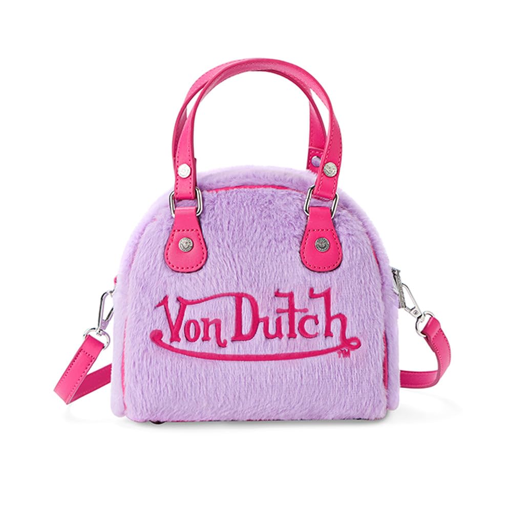 Von Dutch Womens Furry Bowling Bag Purse - Stylish Women's Handbag with Adjustable Strap, Spacious Interior, and Iconic Logo Design (Bubblegum Furry)