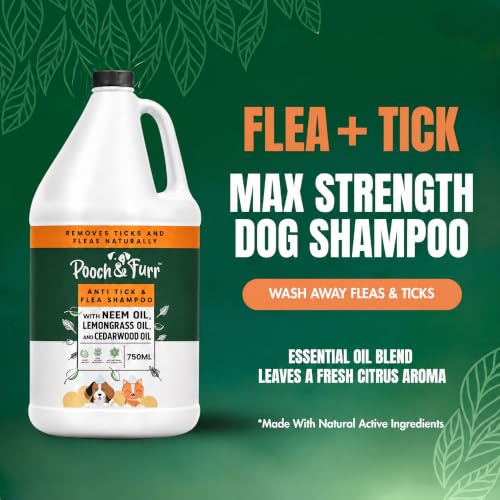 Image of POOCH & FURR Natural Neem Anti Tick and Flea Dog Shampoo | with Neem, Lemongrass and Camphor Oil | Paraben Free, PH Balanced and Cruelty Free (750ML)