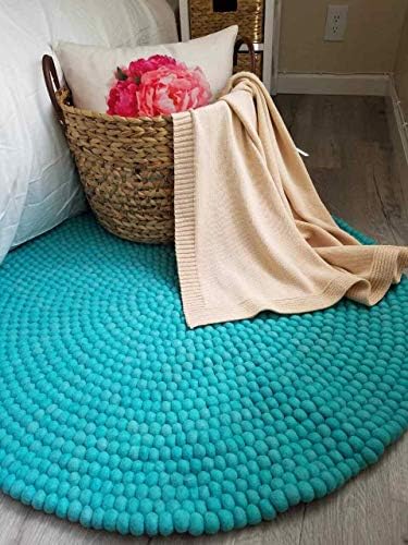 Round Felt ball rug Wool dyed balls Pom Pom area mat Cheap runner felted Kids carpet for living room bedroom nursery Gray Pink Black Turquoise Blue White Kids room rug Handmade playmat