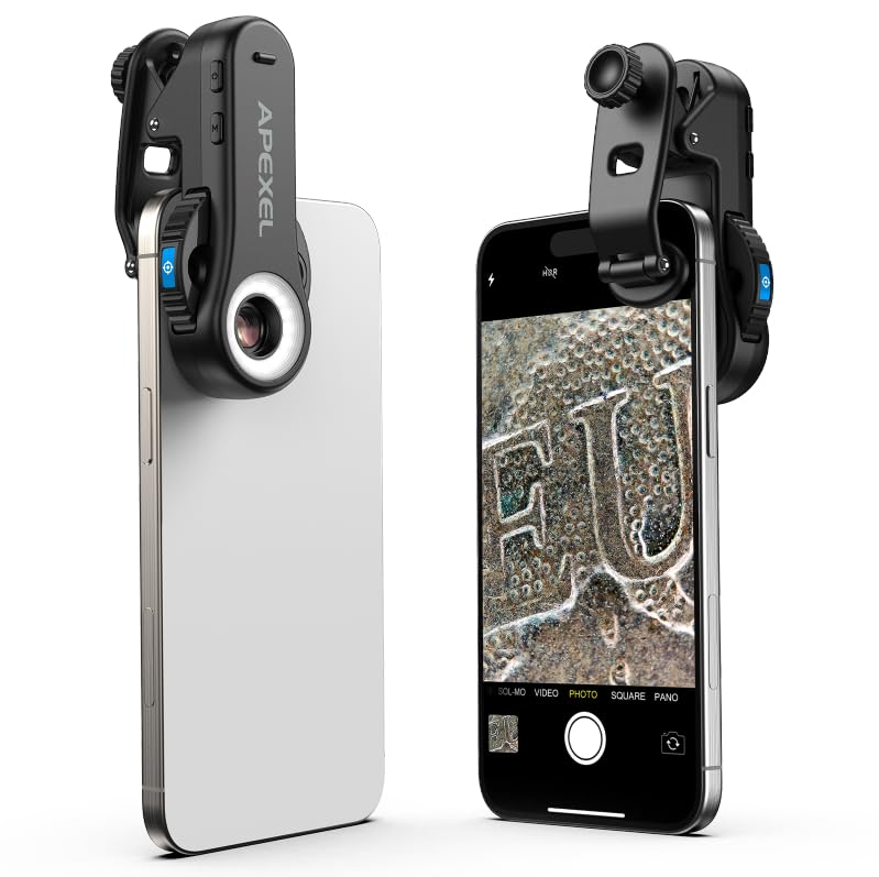 Image of APEXEL Phone Microscope Lens, 40x /80x /120x 3-in-1 Phone Micro Lens | With Universal Clip /CPL /16 LED /8 UV LED, Wheel Design, Pocket Portable Microscope for iPhone, Samsung & Android