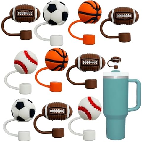 10PCS 3D Straw Cover Cap for Stanley Cup,Sport Ball Silicone Straw Topper Compatible with 30&40oz Tumbler with Handle,10mm 0.4in Dust-Proof Reusable Straw Tips Lids Cover