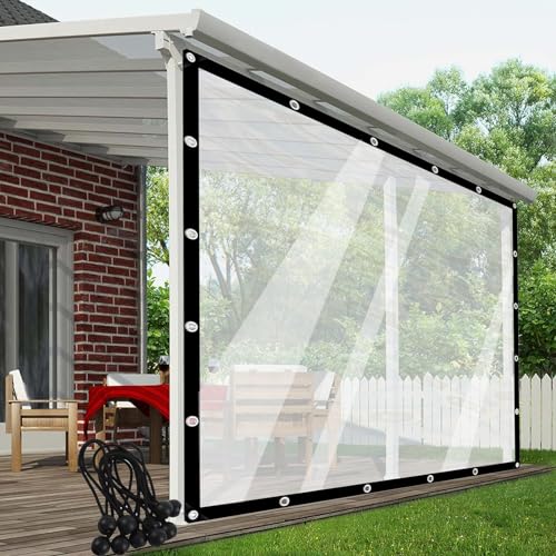 Pérgola Paneles Laterales Lona Transparente Cortina Exterior Lona Impermeable Cerramiento Porche Plástico PVC, con Ojales, Personalizable POCHY(2.5x3m)