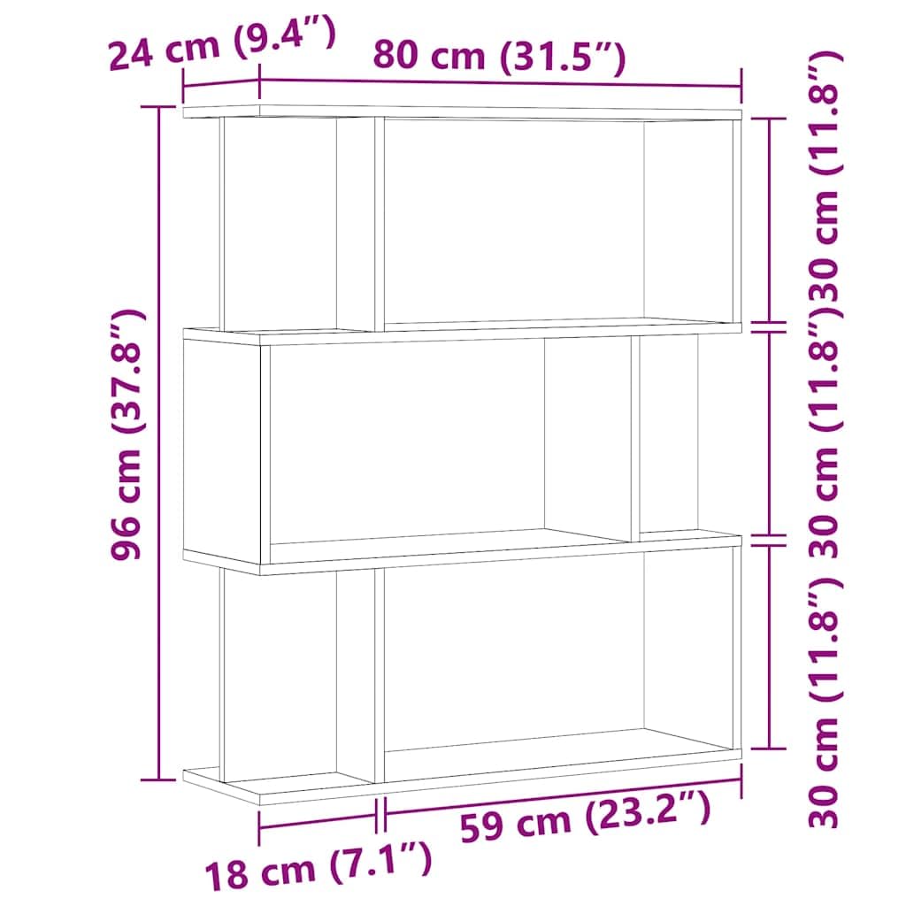 Libreria a 3 Ripiani in Truciolato 80x24x96 cm Legno Antico | Scaffale autoportante compatto a tre livelli per organizzare libri ed accessori in soggiorno, studio o camera da letto.