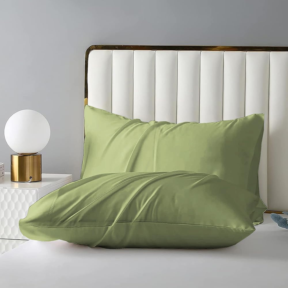 BSB HOME® 220 TC Premium Microfiber Solid Plain Pillow Covers | Ultrasoft Breathable Envelope Closure| Pack of 2 Pillow Covers King Size (Olive Green, 20 x 30 Inches)