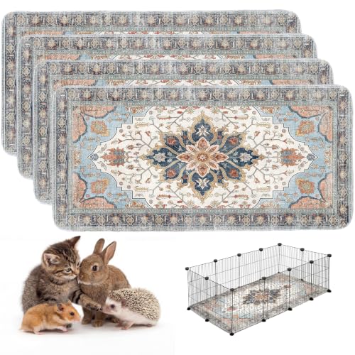Image of 4PACK Washable Guinea Pig Pee Pads,Absorbent Reusable Guinea Pig Cage Liners,Waterproof,Leak-Proof & Non-Slip Potty Pads for Small Animals Rabbit Hamster Rat.(Blue Floral,24 inchx48 inch)