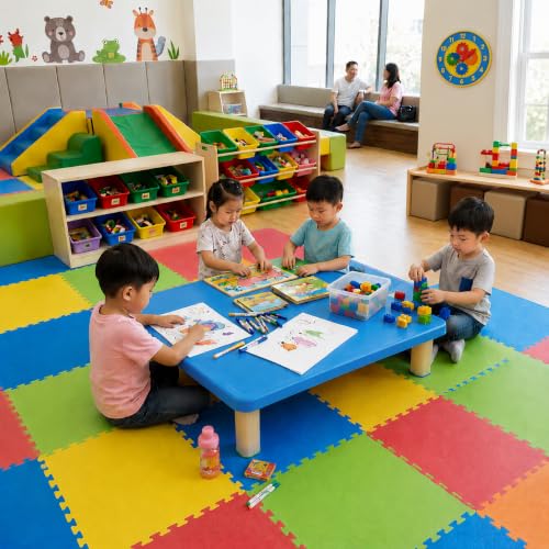 Image of Plastic Strong and Durable Kids Table for Studying Dining Home Virgin Material Kids Table for 2 to 10 Years | Sustain Upto 50 KG (Blue Low Table)