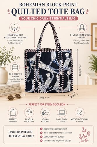 Image of Cotton Tiger Block Print Tote Bag, Indian Handmade Shopping Shoulder Bag, Unisex Market Daily Use