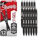 Sharpie S-Gel, Gel Pens, Medium Point (0.7mm), Black Ink Gel Pen, 12 Count