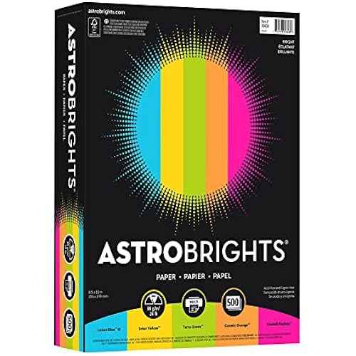 Neenah Astrobrights® Bright Color Paper, Letter Size Paper, 24 lb, Assorted Colors, 500 Sheets