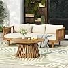 Merax Outdoor Acacia Wood Conversation Set, 3-Seat Loveseat Sofa w/Coushion and Round Coffee Table for Backyard, Patio Furniture, Teak+Beige #1