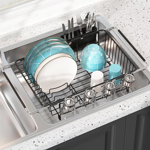 JASIWAY Dish Drying Rack in Sink, Over The Sink Colander