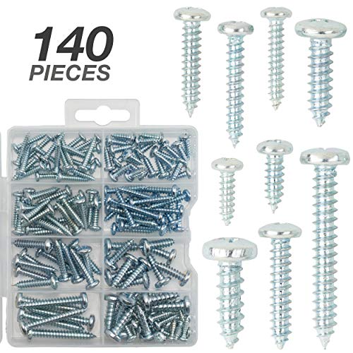 Qualihome Pan Head Phillips Drive Sheet Metal Screws Assortment Kit, 140 Pieces