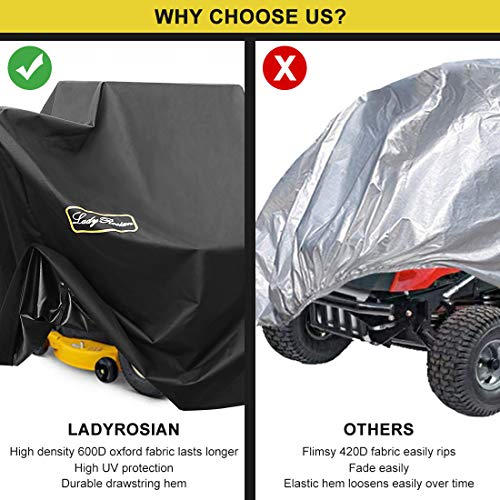 LadyRosian Lawn Mower Cover, 100% Waterproof Outdoors Heavy Duty 600D Oxford UV Protection Riding Lawn Tractor Cover Fits Decks up to 54\"