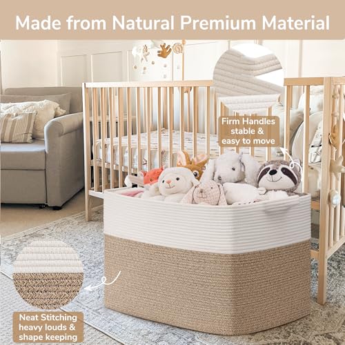 Image of Goodpick 105L Extra Large Woven Rope Blanket Basket, White & Light Brown