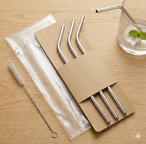 Set de 4 pitillos reutilizables de acero inoxidable 26.7 cm miniatura 2