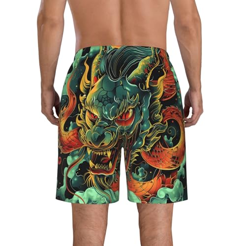 Men's Quick Dry Swim Shorts Demon Dragon Asian Japanese Style Green Beach Trunks with Pockets2