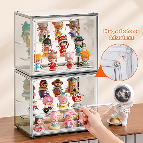 Vitrine aus Acryl,Schaukasten Vitrine Aufbewahrungsbox Abnehmbar Puppenvitrine mit Magnetisch Transparent Display Ständer für Sammlerstücke Action-Figuren Miniaturfiguren Home Lagerung 27x18x22 cm