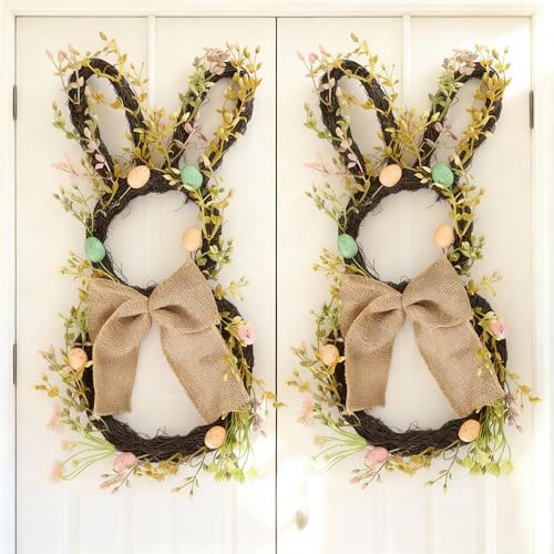 2 Pack Easter Bunny Wreath for Front Door - Large