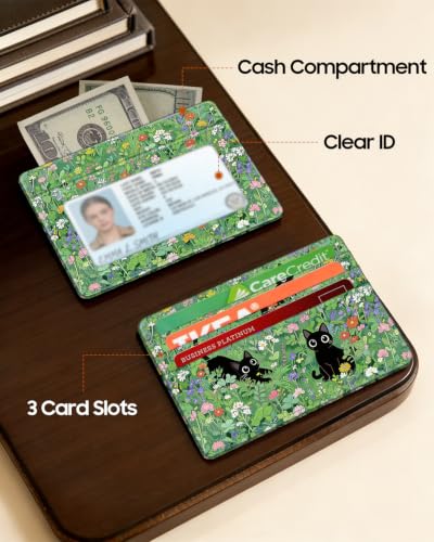 Image of FINTIE Slim Minimalist Front Pocket Wallet, RFID Blocking Credit Card Holder Card Cases with ID Window for Men Women, Cat