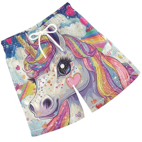Pigsaly Boys' Swim Board Shorts Unicorn Colorful Heart Boy's Swim Trunks Kids Swimwear M