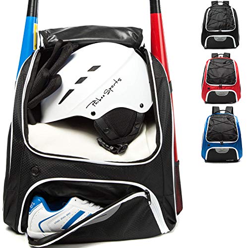 AIRTTUZ Baseball Bag - Baseball Backpack for Youth and Adults, Softball Bat Bag with Shoe Compartment and Fence Hook Hold Bat,Helmet,Glove and Shoes. (Blk)