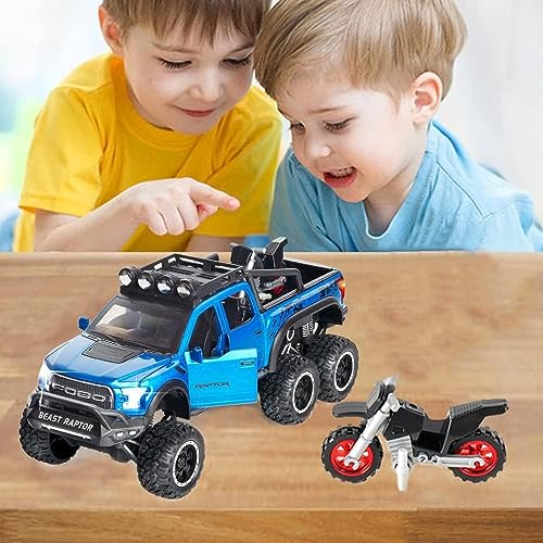 Image of ARNIYAVALA Toy Pickup Trucks for Boys F150 Raptor Diecast Metal Model Car with Sound&Light for Kids Age 3 Year&Up Blue