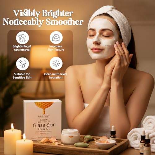 Image of BEE & BEAUTY Glass Skin Facial Kit - Korean Glass Glow Facial for Multi-Level Hydration, Brightening & Dewy Radiant Skin | Professional Spa Facial Pack for Normal, Dry & Sensitive Skin