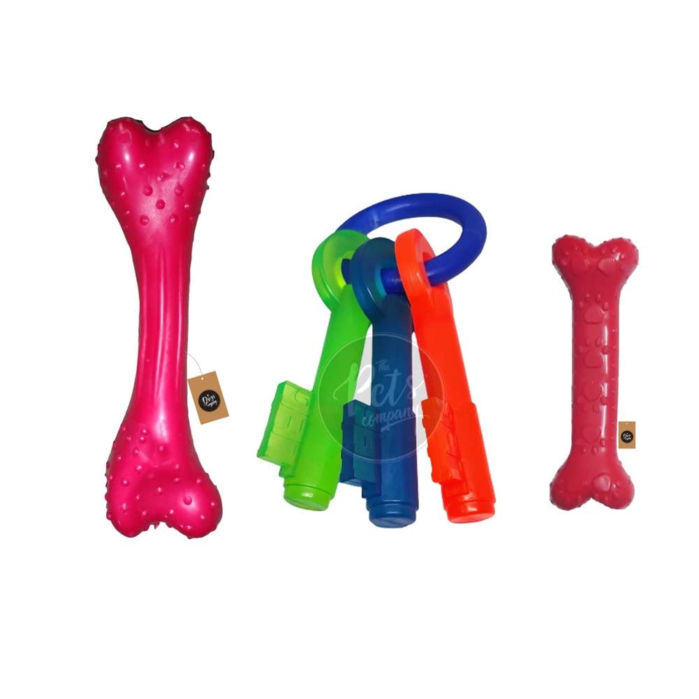 The Pets Company Rubber Dog Chew Toy Combo ( Large Dog Bone 8" + Large Dog Bone 8.5"+ Dental Chew Key Toy) | Chew Dog Toys for Medium & Large Dogs (B0BMLH2SFX) Amazon Price History, Amazon Price Tracker