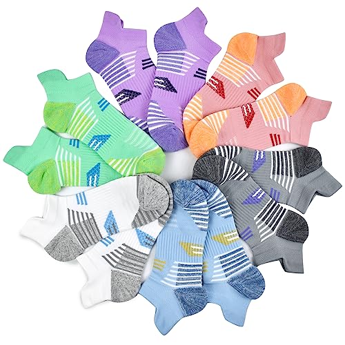 J.WMEET Womens Ankle Socks Athletic Cushioned Breathable Performance Sport Tab Cotton Quarter Women's Running Socks 6 Pack 6