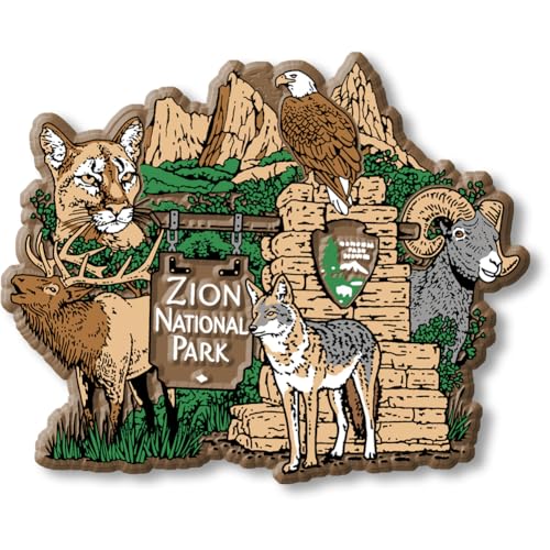 Imán decorativo vintage de entrada Zion National Park 3.75x3 pulg