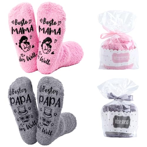 Belillpipi Mama und Papa Geschenke, Geschenke für Eltern, 2 Paar Lustige Socken mit Spruch Bester Papa und Mama Geburtstagsgeschenk Vatertagsgeschenk Muttertagsgeschenk Weihnachtsgeschenke für Eltern