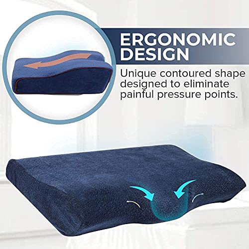 Image of Memory-Foam-Pillow-Orthopedic-Pillow-for-Neck-Pain-Cervical-Contour-Memory-Foam-Pillow-Orthopedic-Pillow-for-Neck-Pain-Orthopedic-Contour-Pillow-Support-Navy-Blue