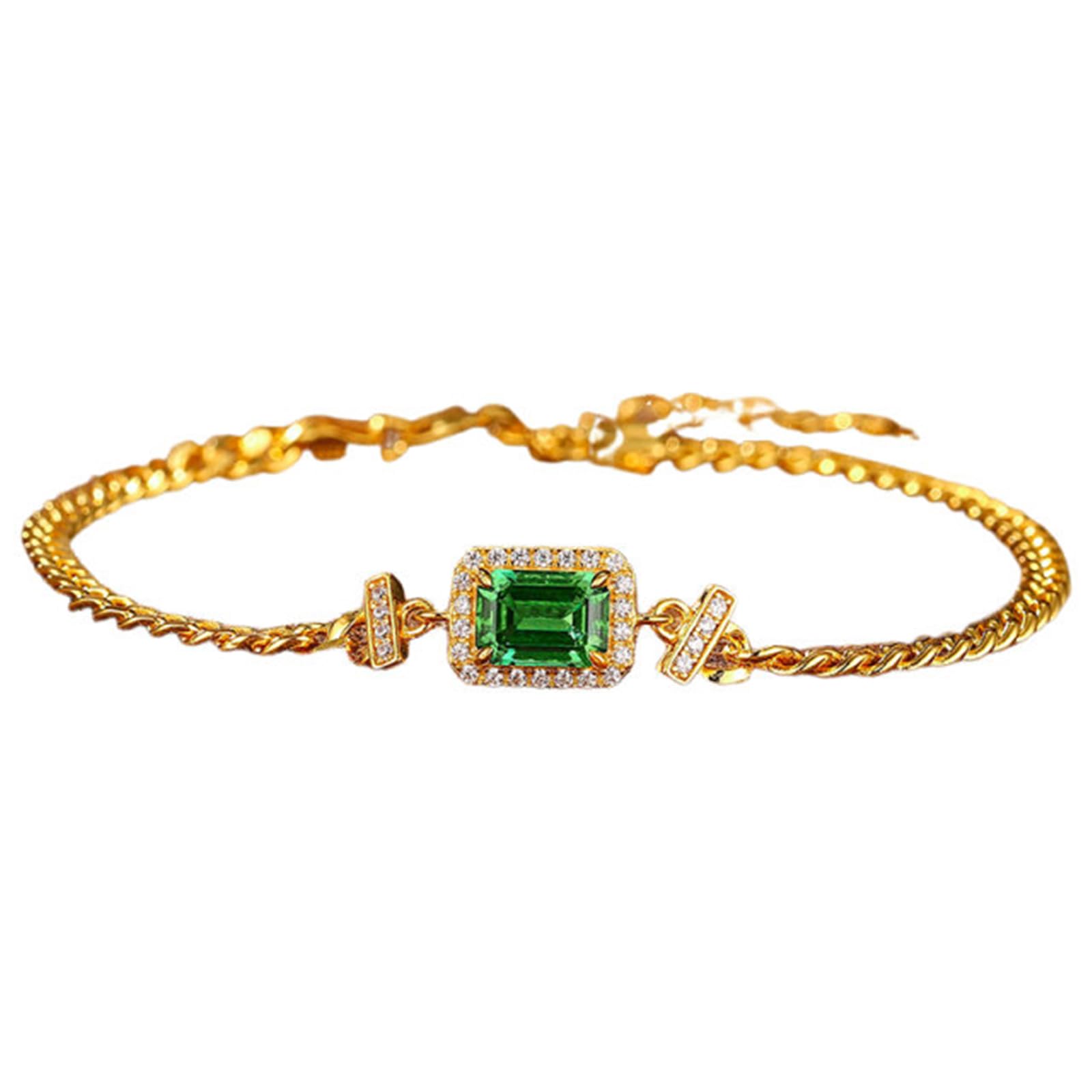 Pulsera de mano de oro amarillo de 9 quilates, 14 quilates y 18 quilates con esmeralda y moissanita creada en laboratorio de 1 quilate, pulseras para mujer