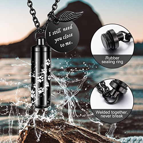Dletay Cylinder Cremation Jewelry Urn Necklace for Ashes Memorial Ashes Necklace with Angel Wing Charm Memorial Keepsake for Pet Human-I Still Need You Close to Me2