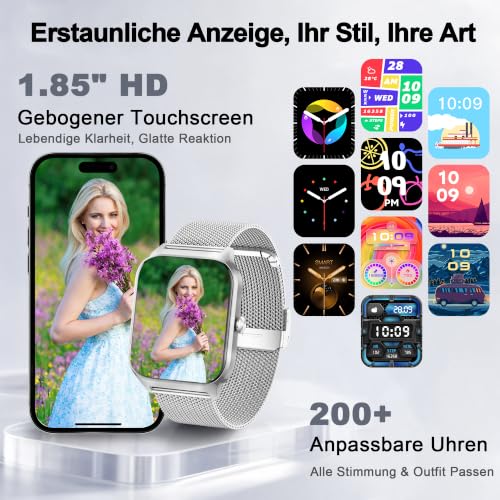 LODIMEKE Smartwatch Blutdruckmessung,1.85“ Fitnessuhr Herren Damen – Ansicht 5