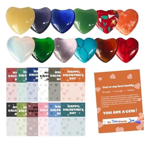 Gema del día de San Valentín para niños, Intercambio de de roca de San Valentín | Tarjetas de San Valentín con es en forma de corazón | 24X Favores de fiesta Amor Gemas Intercambio de San Valentín par