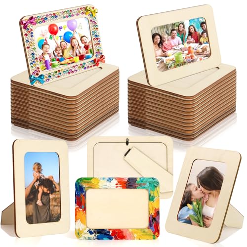 RYKOMO 24 Pack DIY Wooden Picture Frames for 4 x 6 in Photos Wooden Picture Frames for Crafts Unfinished Solid Wood Photo Picture Frame for Crafts Valentines Day Gift New Year Decorate FatherDay Gift