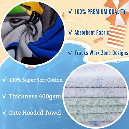 Kids Beach | Pool Towels With Hood, 48"X24" Soft Cotton Bathrobe | Poncho For Babys | Toddlers 2 To 5T, Ideal For Child Summer Swim Camping Surf Shower | Birthday Gifts, Truck Work Zone Theme #TOP4