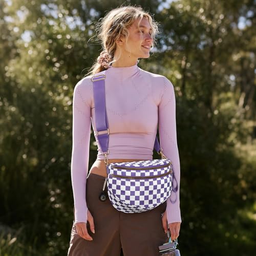 Image of hibear Checkered Crossbody Bag Spacious Bum Bags for Women Nylon Crossbody Fanny Packs Checkered Purse Belt Wallet