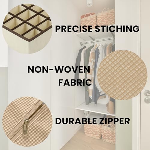 Image of Skrill 24-Compartment - Set of 2 | Non-Woven Foldable Cloth Storage Box Set Underwear, Socks, Ties, Scarves, Bras, Drawer Organization | Space Saving Divider Organizer Closet Storage | Beige