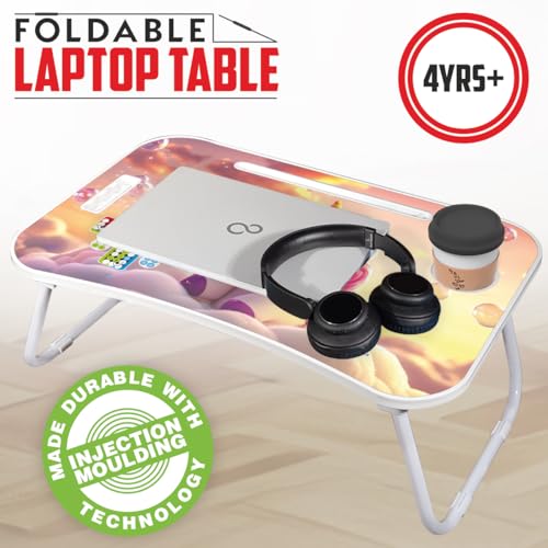 Image of Amazon Brand - Jam & Honey Foldable Laptop Table for Kids 4+ Years, Portable Study Bed Desk with Cup Holder, Tablet Stand & Ludo Game, Cute Unicorn Design, BIS Certified Child Safe