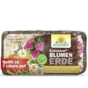 Neudorff KokoHum BlumenErde – Praktische Brikett-Erde erspart schweres Schleppen und ist ideal für kräftiges Wurzelwachstum, 7 Liter