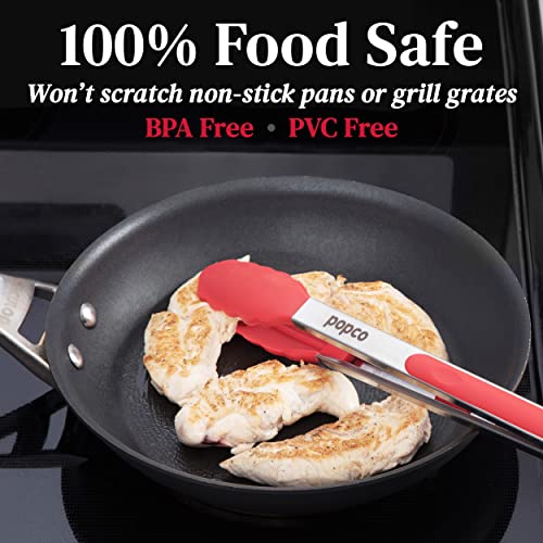 Popco Tongs, Set Of 3-7,9,12 Inches, Heavy Duty, Stainless Steel Bbq And Kitchen Tongs With Silicone Tips (3 Colors Available) #TOP5